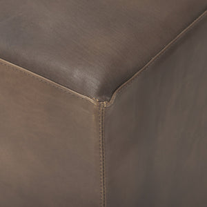 Minara 36" Square Brown Leather Wrapped w/Wood Base Ottoman