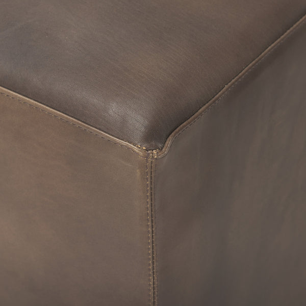 Minara 36" Square Brown Leather Wrapped w/Wood Base Ottoman