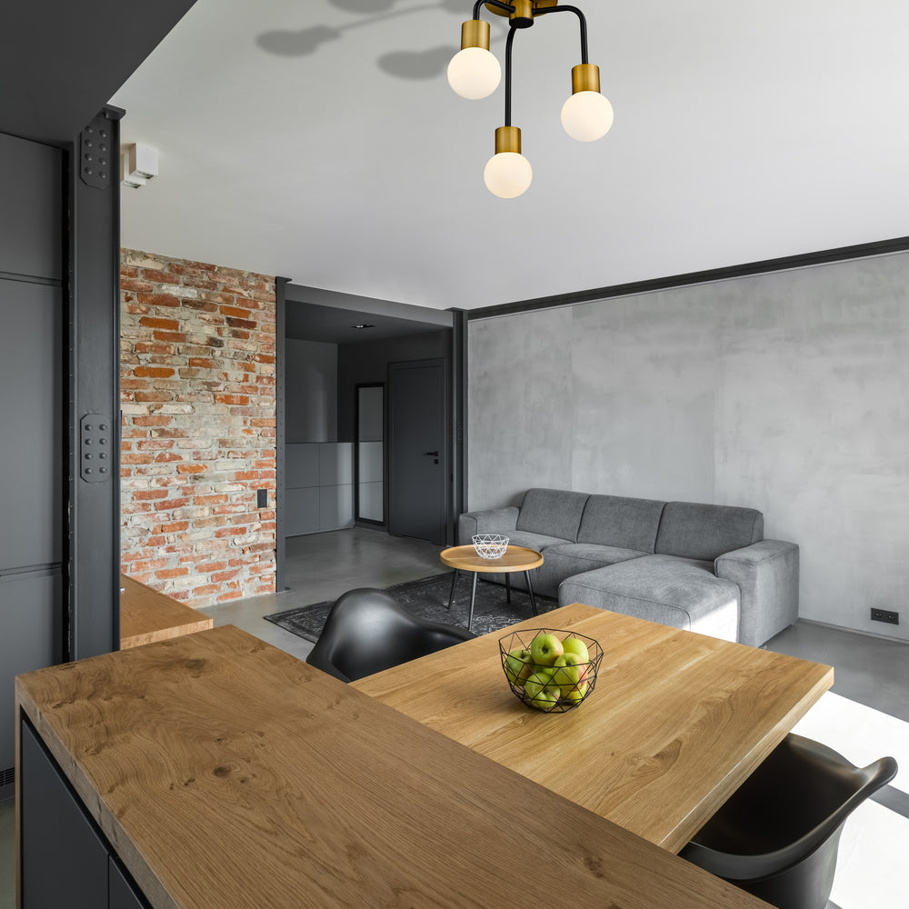 Neutra 3 Light Chandelier in Matte Black + Foundry Brass Finish