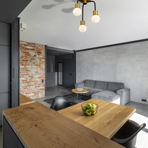 Neutra 3 Light Chandelier in Matte Black + Foundry Brass Finish