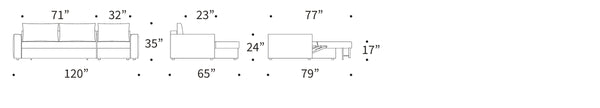 NEAH SOFA BED, CURVED W/LOUNGER, 71"X77"