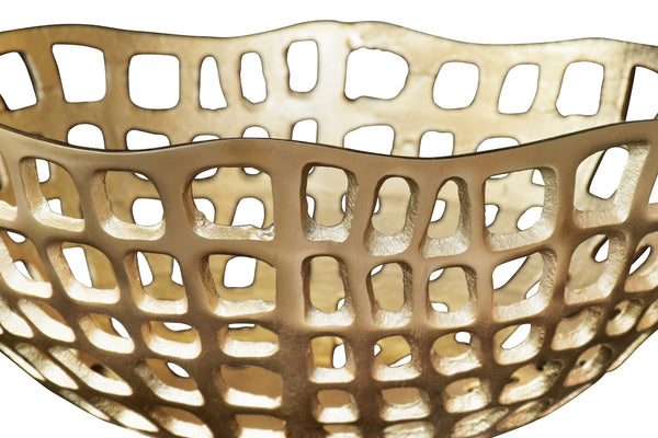 DECORATIVE BOWL WITH ORGANIC OPEN DESIGN IN TEXTURED BRASS FINISH