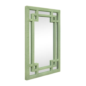 GREEK KEY DESIGN MIRROR IN WRAPPED RATTAN IN SAGE GREEN