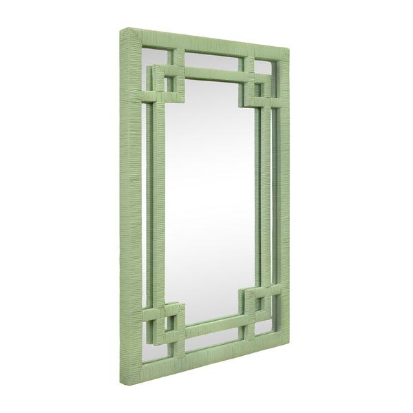 GREEK KEY DESIGN MIRROR IN WRAPPED RATTAN IN SAGE GREEN