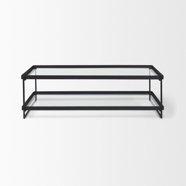 Trey 56"L x 32"W x 17"H Black Metal W/Glass Coffee Table