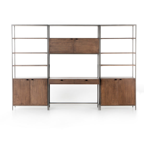 Trey Modular Wall Desk W/ 2 Bookcases - Auburn Poplar