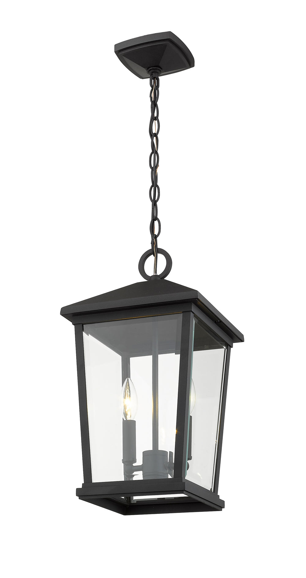 Beacon 2 Light Outdoor Chain Mount Ceiling Fixture in Black Finish