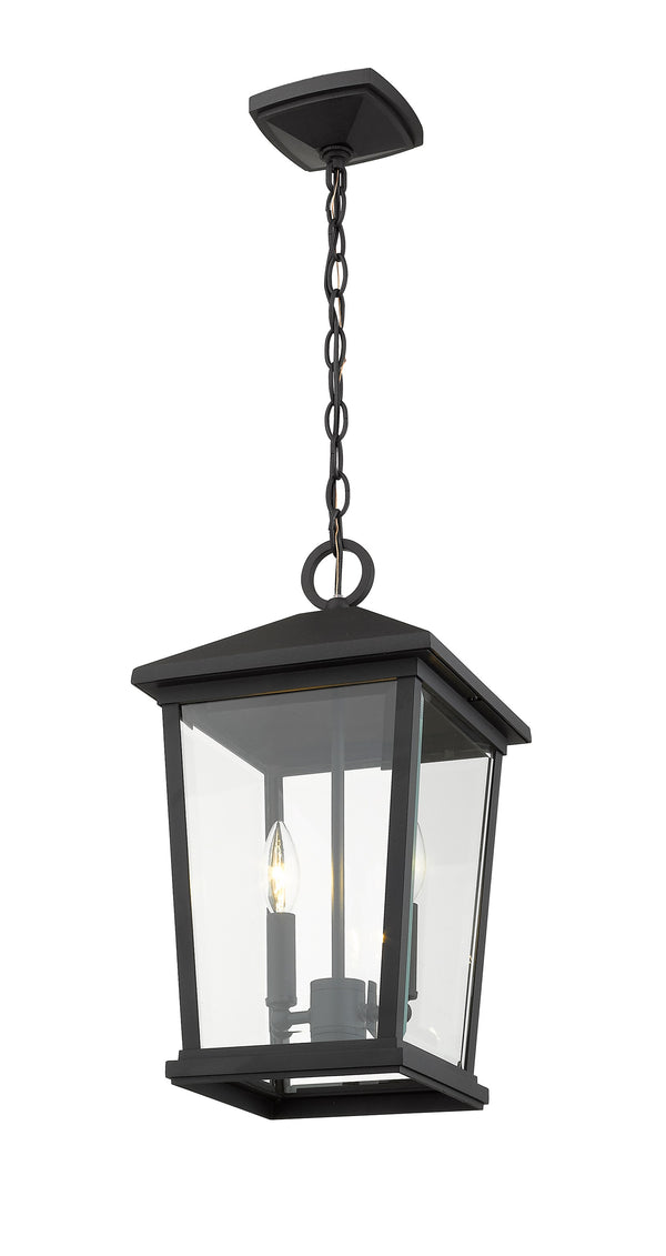 Beacon 2 Light Outdoor Chain Mount Ceiling Fixture in Black Finish