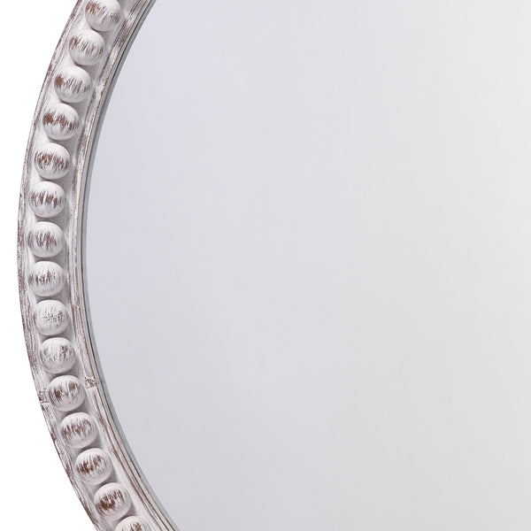 Audrey Beaded Wood Round Wall Mirror, White Washed
