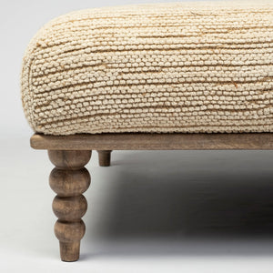 Alder I 42L x 42W Upholstered Cream Seat With Brown Wooden Base Accent Bench