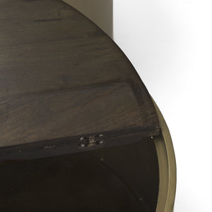 Eclipse Gold Metal Drum Base w/ Dark Brown Wood Top Nested Coffee Table