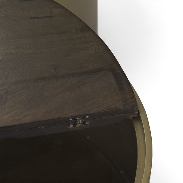 Eclipse Gold Metal Drum Base w/ Dark Brown Wood Top Nested Coffee Table