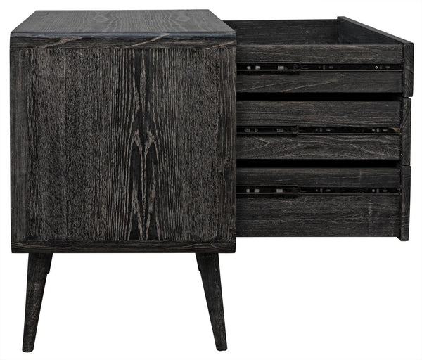 Bart Chest in Cinder Black Mindi and Veneer with Brass Pulls
