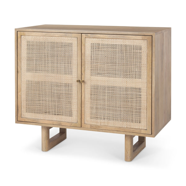 Grier 36L x 18W x 31H Light Brown Wood w/ Cane 2 Door Accent Cabinet
