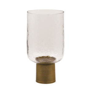 LARGE CLEAR GLASS CANDLE VOTIVE WITH RIBBED BRASS BASE
