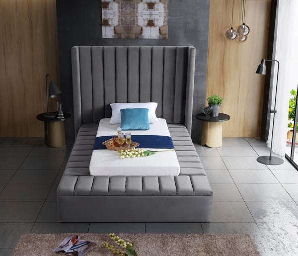 Joanne Twin Bed In Grey Velvet