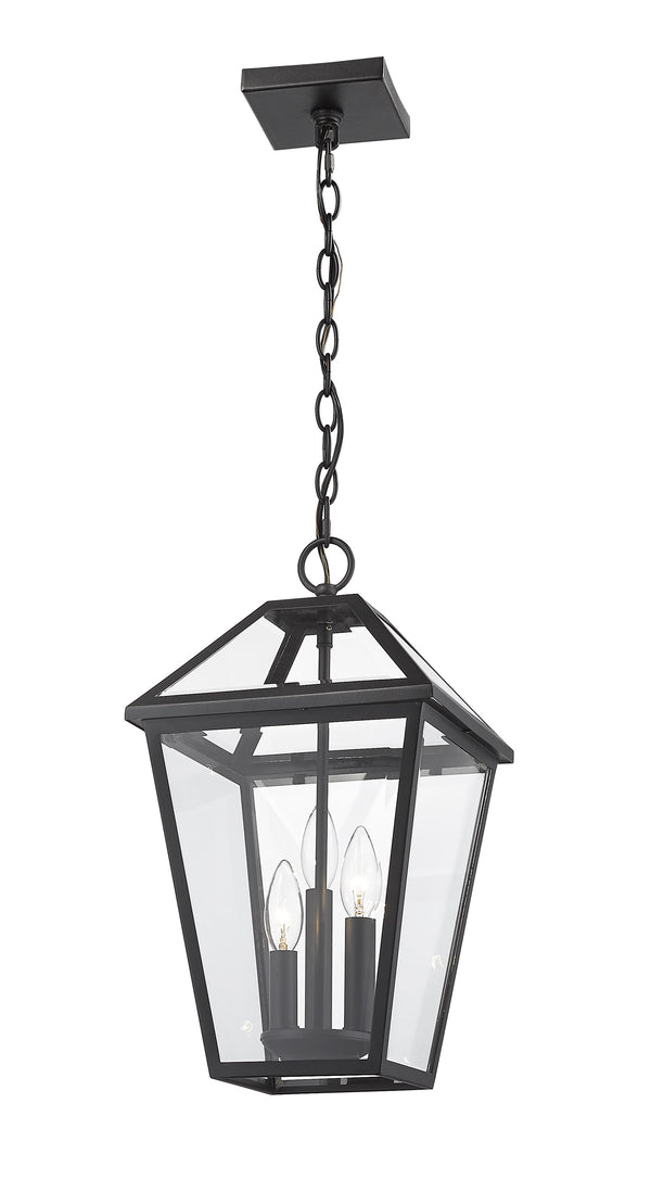 Talbot 3 Light Outdoor Chain Mount Ceiling Fixture in Black Finish