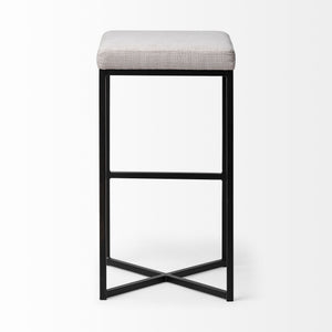 Frodo 29.75" Seat Height White Fabric Seat Black Metal Base Stool