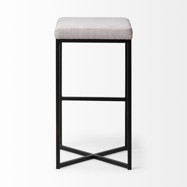 Frodo 29.75" Seat Height White Fabric Seat Black Metal Base Stool