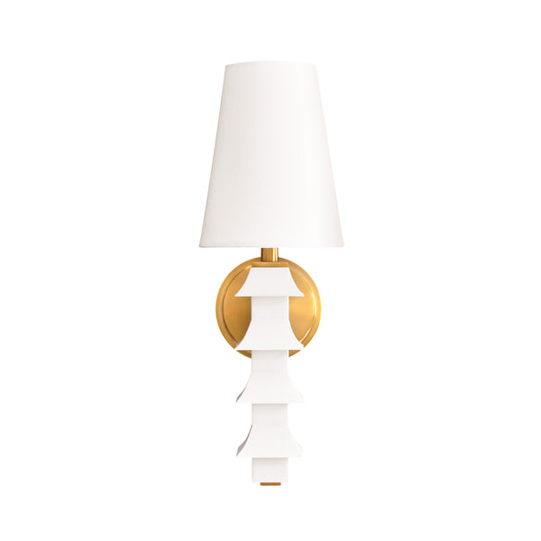 HANDPAINTED TOLE PAGODA SCONCE IN WHITE