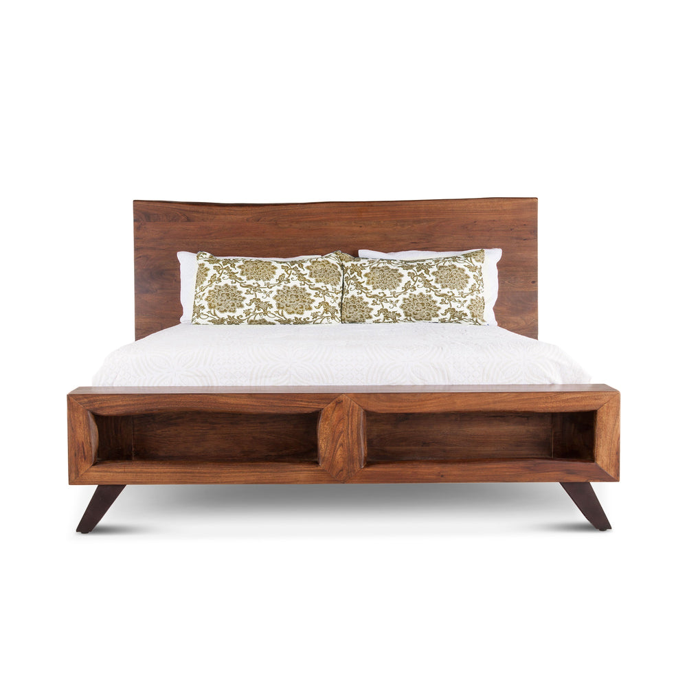 London Loft Acacia Wood Live Edge King Bed in Walnut Finish