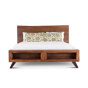 London Loft Acacia Wood Live Edge King Bed in Walnut Finish