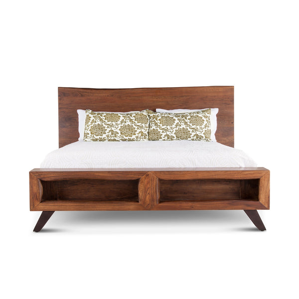 London Loft Acacia Wood Live Edge King Bed in Walnut Finish