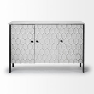 Savannah White Fir Veneer & Gray Metal 3-Door Accent Cabinet