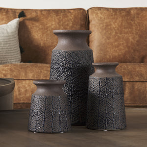 Sefina III Large Brown/Black Patterned Ceramic Vase