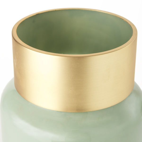 Minty Medium 8.7L x 8.7W x 12.4H Green Glass Vase W/Matte Gold Metal Neck Cuff