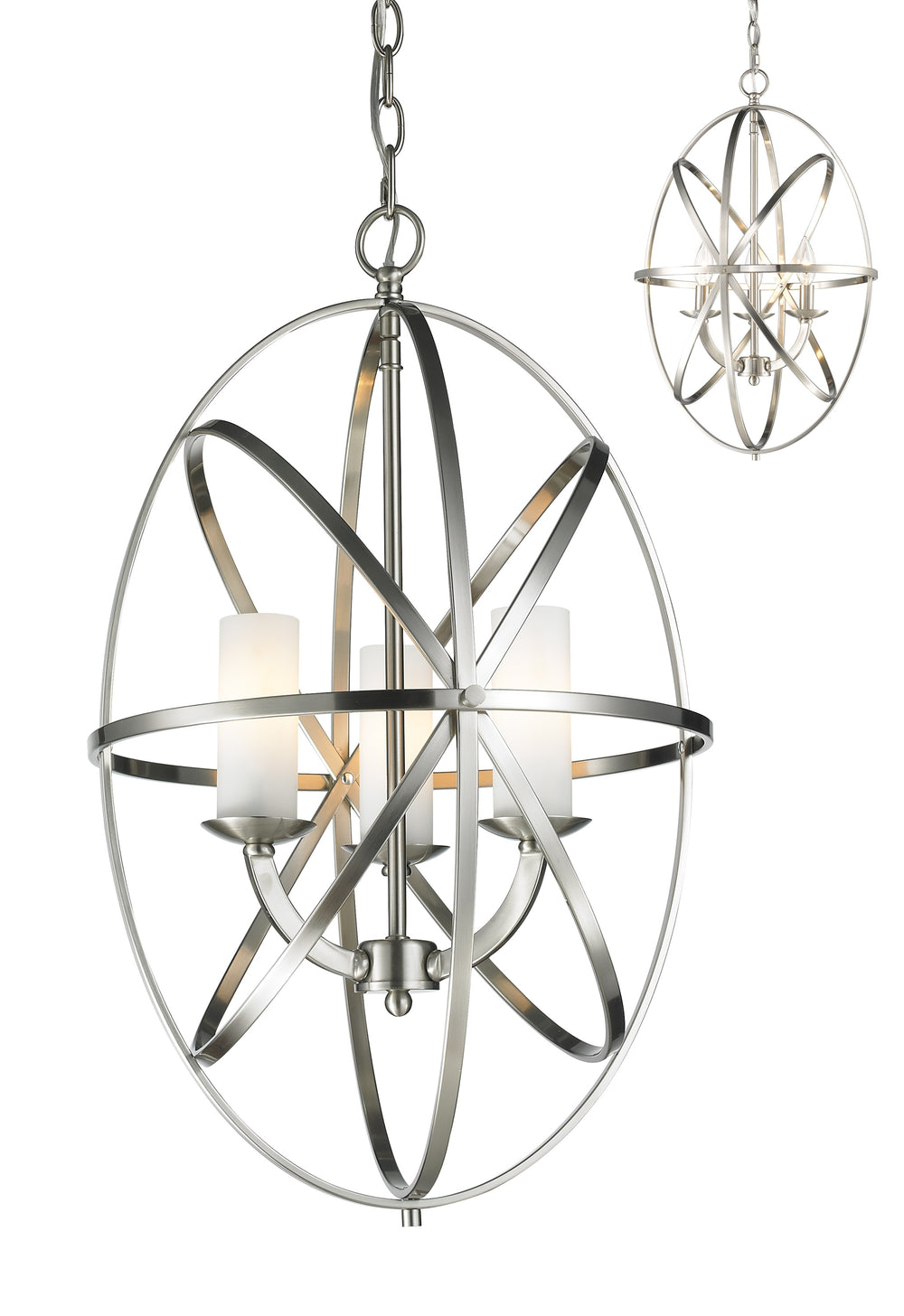 Aranya 3 Light Pendant in Brushed Nickel Finish