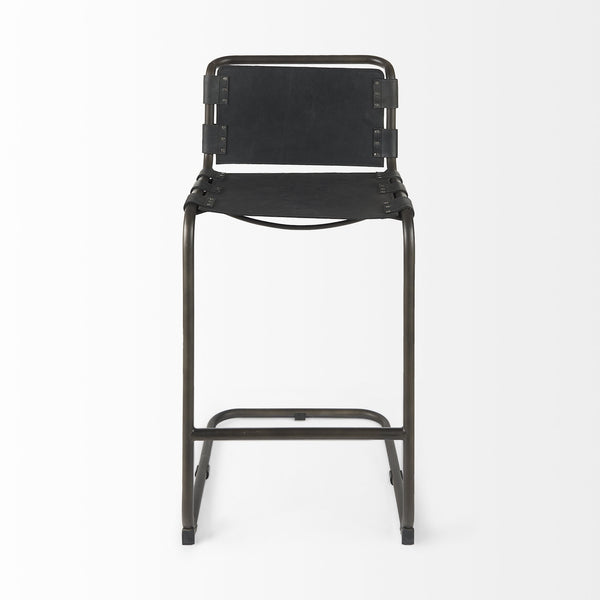 Berbick 43" Total Height Black Leather w/ Iron Frame Bar Stool