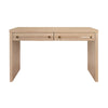 WATERFALL TWO DRAWER DESK WITH BRASS AND ACRYLIC HARDWARE IN CERUSED OAK