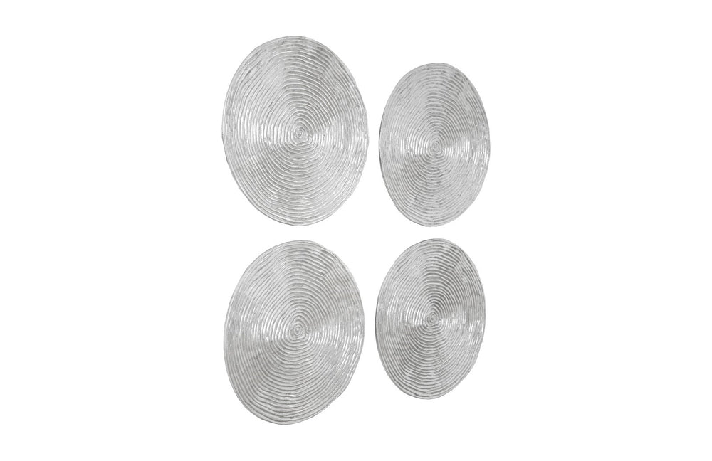 Ripple Wall Disk, Set Of 4, Resin, Large, Silver Leaf With Antiquing