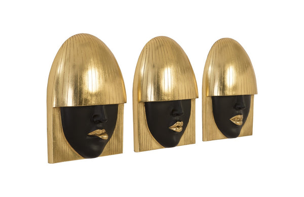 Fashion Faces Wall Tiles, Gold Leaf, Set of 3