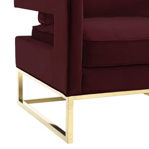 Avery Maroon Velvet Chair With Polished Gold Base