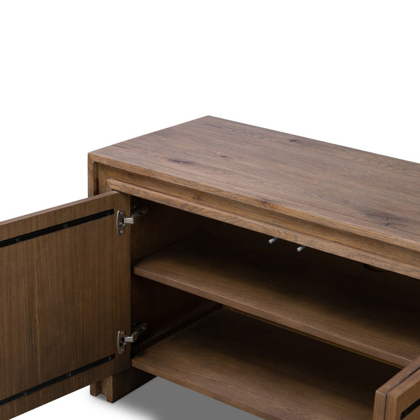 Chalmers Media Console In Weathered Oak Veneer