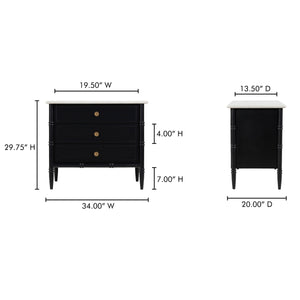 Eleanor Nightstand in Black with Marble Top