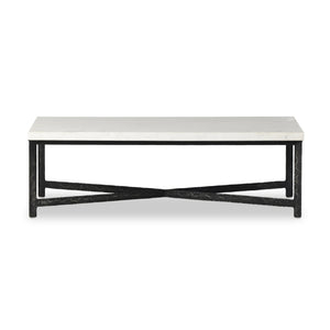 Hammered Iron Coffee Table In White Marble