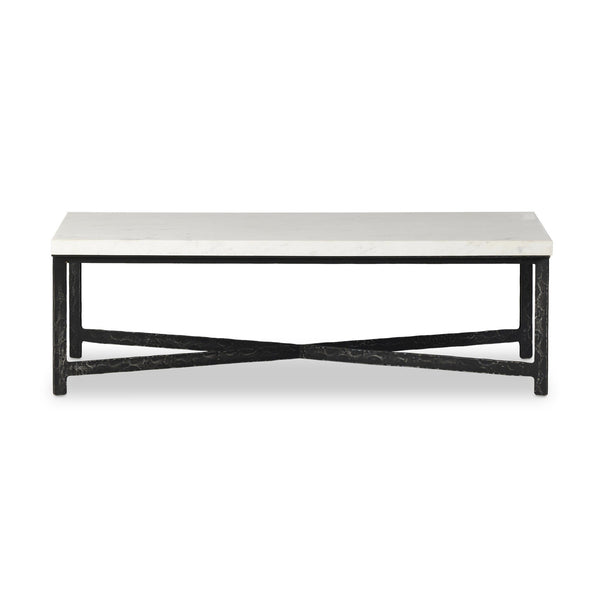 Hammered Iron Coffee Table In White Marble