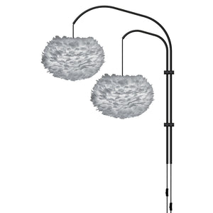 Eos Medium 2-Light Wall Lamp in Grey with Black Wall Hanger
