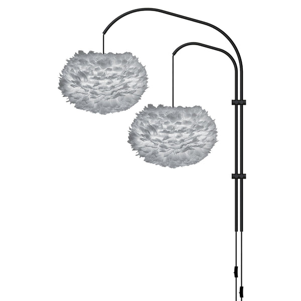 Eos Medium 2-Light Wall Lamp in Grey with Black Wall Hanger