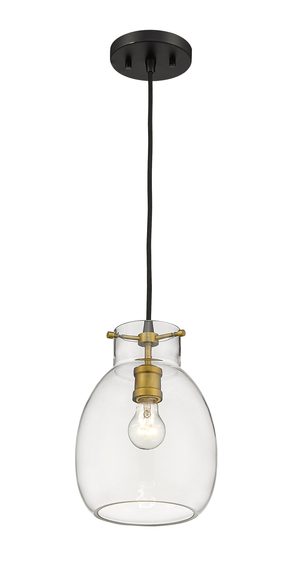 Bella 1 Light Mini Pendant in Matte Black + Olde Brass Finish