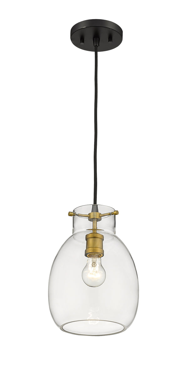 Bella 1 Light Mini Pendant in Matte Black + Olde Brass Finish