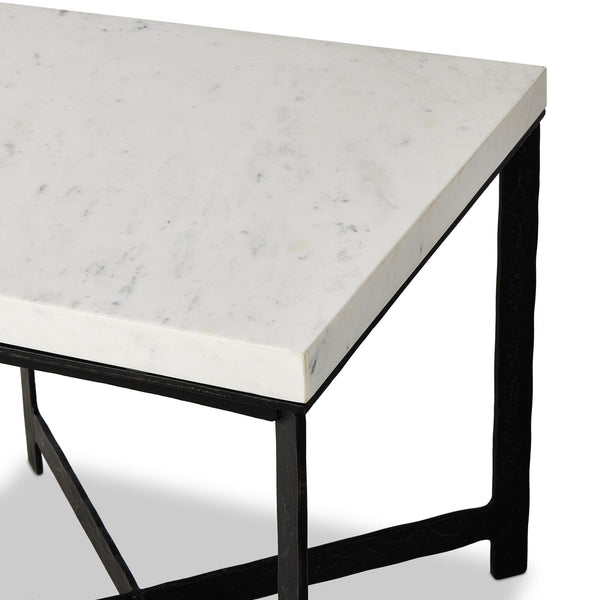 Hammered Iron End Table In White Marble