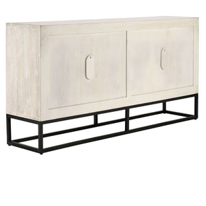 Flint Solid Wood 4Dr Cabinet on Black Iron Base