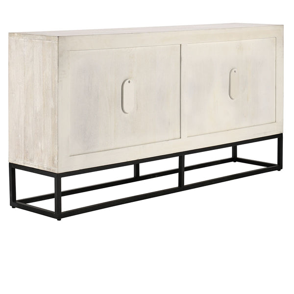 Flint Solid Wood 4Dr Cabinet on Black Iron Base