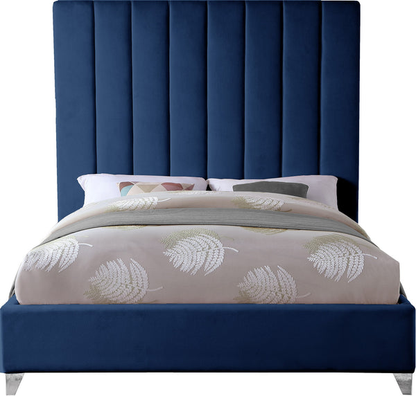 Glenda King Bed In Navy Velvet