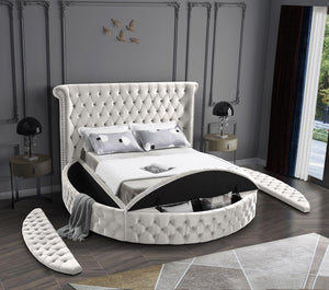 Lorena Queen Bed In Cream Velvet