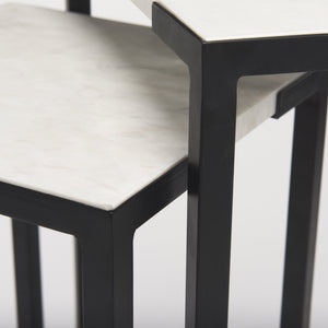 Lucas III (Set of 2) 15L x 15W; 12L x 12W White Marble W/Black Iron Frame Accent Tables